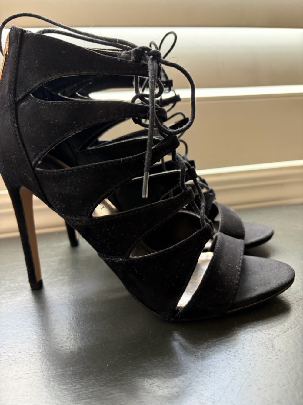 Steve Madden Black Lace-Up Cutout Stiletto Sandals